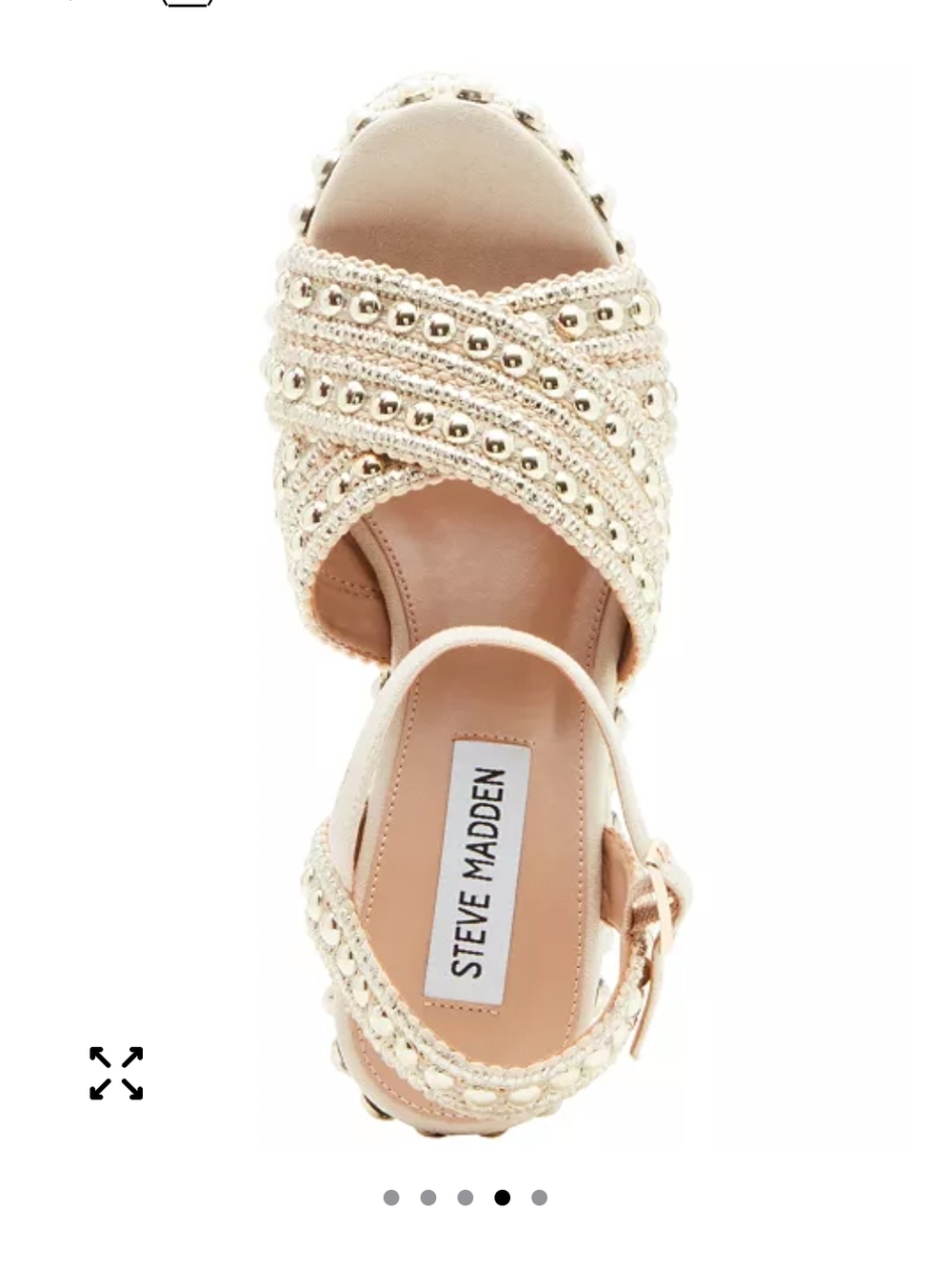 NWT Steve Madden Gold Pearl Embellished Wedge Sandals - Picture 5 of 7